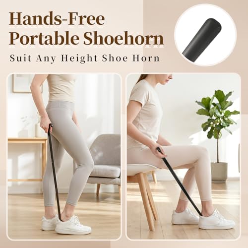 Fanwer Long Handle Shoe Horn for Seniors -33.5" Long Dressing Stick, Shoe Helper with Sock Remover Tool, Adjustable,Stable & Durable, Ideal for Disabled, Knee &Hip Replacement & Back Pain Sufferers.