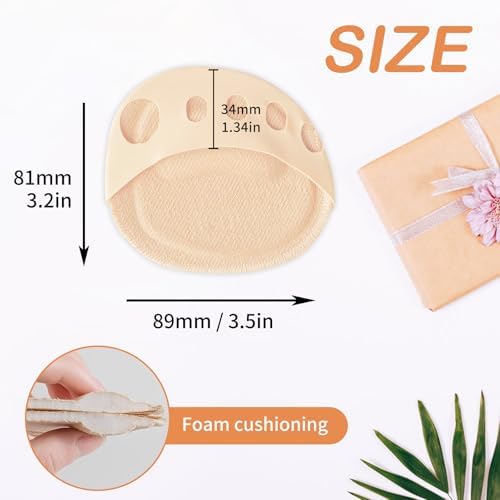 3 Pairs Ball of Foot Cushion Pads Honeycomb Fabric Forefoot Socks Pads Women's Invisible Toeless Half Socks Metatarsal Pads for Women Men Forefoot Care (3Pairs Beige, M)