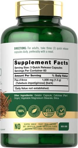 Carlyle PAU D'Arco Capsules | 1500mg | 180 Count | Non-GMO, Gluten Free | Herbal Supplement
