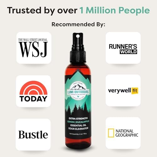 Lumi Outdoors Natural Shoe Deodorizer Spray (700+ Sprays) - Extra Strength Shoe Odor Eliminator for Smelly Shoes & Foot Odor - Replaces Shoe Balls & Inserts - Lemon Eucalyptus