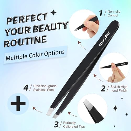 Mudder 12 Pcs Eyebrow Tweezers Set for Facial Hair Stainless Steel Slanted Tip Tweezers in Bulk for Men and Women (Black)