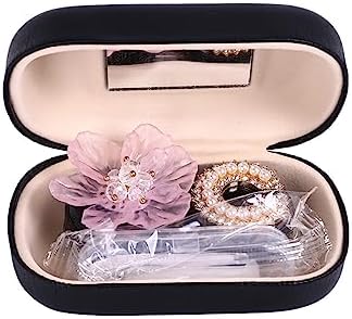 Cute Contact Lens Case, Flower Design Pearl Inlay Glasses Case Travel Kit (Black)