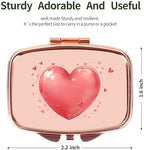 Dynippy Pill Case Pill Box with Mirror Retro Pocket 2 Compartment Medicine Case Vitamin Pill Organizer for Pocket Purse and Travel (Rose Gold- Red Heart Pattern)