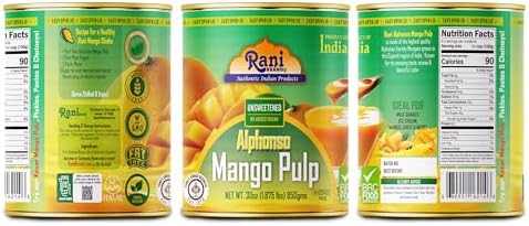 Rani Mango Pulp Puree (Makes Mango Lassi Shakes) Alphonso Unsweetened 30oz (1.875lbs) 850g ~ Kosher | All Natural | NON-GMO | Vegan | No colors | Gluten Friendly | Indian Origin