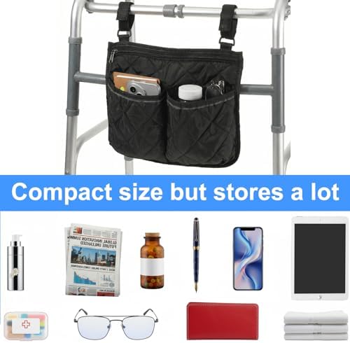 Walker Bag for Folding Walker Walker Basket with Reflective Safety Strips Foldable Wheelchair Storage Bag with 2 Adjustable Straps for Night Visibility Seniors Elderly, Large Capacity Organizer