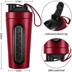 Protein Shaker Bottle, 28oz Shaker Bottles for Protein Mixes and Pre Workout, Visible Window, Stainless Steel Shaker Bottle Leak Proof (red)