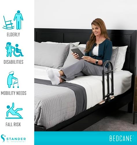 Stander BedCane, Adult Bed Rail and Support Handle, Bedside Safety Elderly Stand Assist with Organizer Pouch, ASTM Safety Approved Bedrail