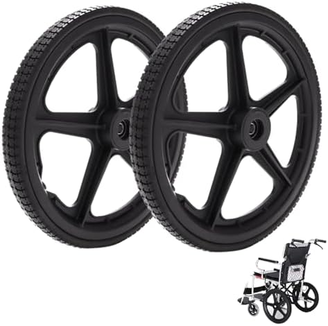 Rear Wheel Replacement for Wheelchairs (Set of 2), 14inch Non-Pneumatic Solid Tire with Metal Bearing, Model: 14×1.75 (Black)