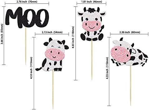 Gyufise 24Pcs Cow Cupcake Toppers Glitter Farm Animals Moo Cupcake Picks Cow Theme Baby Shower Kids Birthday Party Cake Decorations Supplies