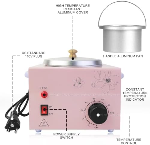 Portable Wax Warmer Machine for Painless Hair Removal, Women Men Professional Wax Heater with Adjustable Temperature Set, 20pcs Sticks (Pink - Single Pot)