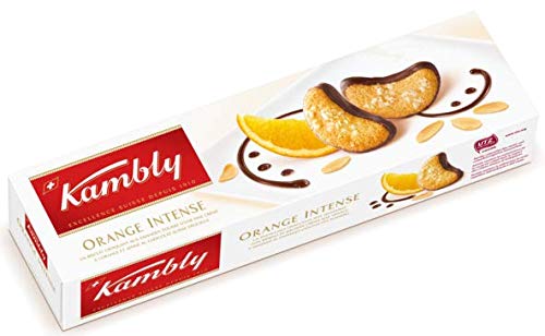 Kambly DeLuxe Swiss Cookies - ORANGE INTENSE - 100gr / 3.52oz bar (5 Boxes PACK)