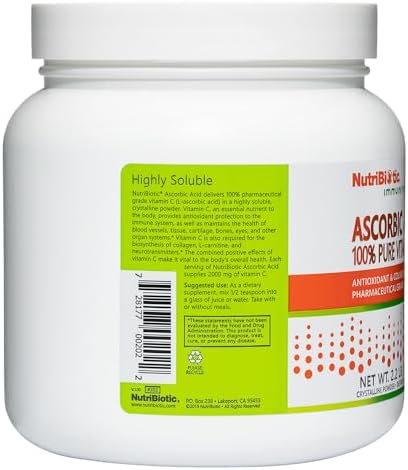 NutriBiotic Ascorbic Acid Vitamin C Powder, 2.2 Lb | Pharmaceutical Grade L-Ascorbic Acid, 2000 Mg Per Serving | Essential Immune & Antioxidant Collagen Support Supplement | Vegan, Gluten & GMO Free