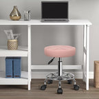 KKTONER Round Rolling Stool Chair PU Leather Height Adjustable Swivel Drafting Work SPA Shop Salon Stools with Wheels Office Chair Small (Pink)