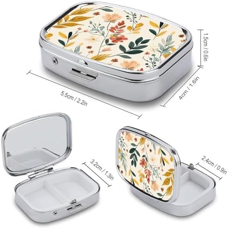 Mustard Yellow Flowers Pill Case Portable Lightweigh Pill Box with Mirror 2 Compartment Medicine Tablet Vitamin Holder Organizer for Pocket Purse Travel Gifts