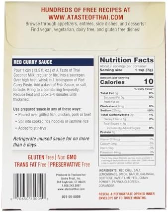 A Taste of Thai Red Curry Paste – Authentic & Natural Ready-to-Use Thai Curry Paste – Vegan, Gluten‑Free & Non‑GMO – Rich, Aromatic Flavor for Curries, Stir‑Fries, Soups & Dips - 1.75 oz (Pack of 12)