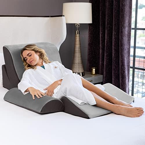 Avana Kind Bed Orthopedic Support Wedge Pillow Comfort System – for Post-Surgery, Heartburn, Snoring, Acid Reflux & GERD, 4-Piece-Set, Grey/Charcoal
