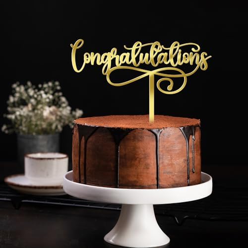 Mirror acrylic Congrats Grad Cake Topper Congratulations Cake Decor 2024 High School/College/Senior Graduation Party Decorations Supplies (Congratulations, Golden acrylic)