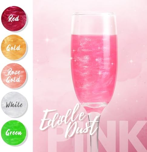 Sujoygar Pink Edible Glitter for Drinks, 5g Food Grade Drink Glitter, Luster Dust Edible for Cakes Cocktails Drinks Chocolate Strawberries, Valentine Wedding Girls Party Food Decoration