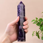Large Natural Dream Amethyst Healing Crystal Wand 5.11-5.9" Natural Crystal Tower 6 Faceted Chakra Crystal Point Meditation Therapy Reiki Energy Stone Home Decor Collection Gift