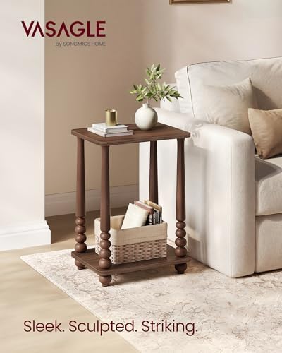 VASAGLE Mariel Collection - Side Table, Accent Nightstand for Small Spaces, Rectangular End Table with Shelf, Solid Wood Legs, Mid-Century Modern, Living Room Bedroom, Chestnut Walnut ULET294KX01S