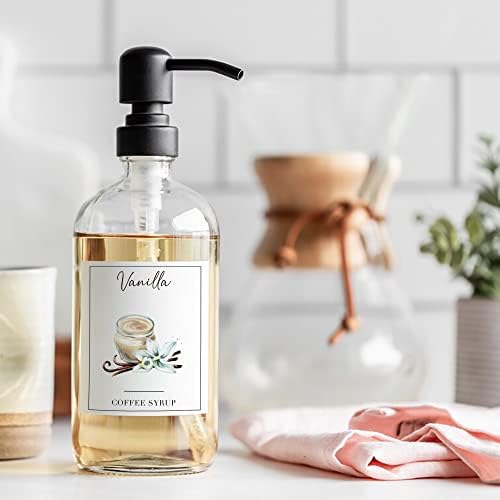KYONANO 84 Coffee Syrup Labels for Coffee Bar Accessories, Elegant Pattern Décor for Coffee Station, Waterproof Coffee Labels for Coffee Syrup Dispenser & Bottle Organization