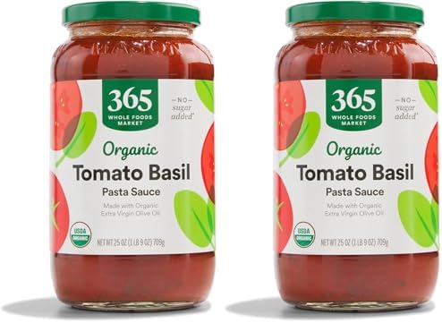 365 by Whole Foods Market, Organic Tomato Basil Pasta Sauce, 25 Ounce (Pack of 2)