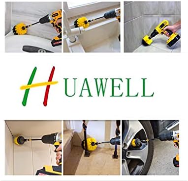 HUAWELL Drill Brush Power Scrubber Cleaning Brush with 2 Extended Attachment Set Kit for Grout, Floor, Tub, Shower, Tile, Bathroom and Kitchen Surface (Yellow)