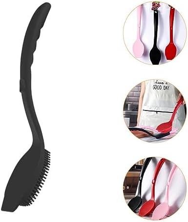 Dish Brush Silicone Pot Brush Scrub for Pans Pots Kitchen Sink Cleaning Long Handle Dish Cup Bottle Washing Scrubber Black