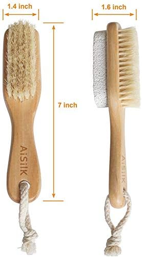 Natural Soft Bristle Foot Brush and Pumice Stone Combo with Wooden Handle, Exfoliator Pedicures Calluses Dead Dry Skin Remover Scrubber Scrub Brush for Shower Massage SPA Sauna