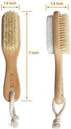 Natural Soft Bristle Foot Brush and Pumice Stone Combo with Wooden Handle, Exfoliator Pedicures Calluses Dead Dry Skin Remover Scrubber Scrub Brush for Shower Massage SPA Sauna