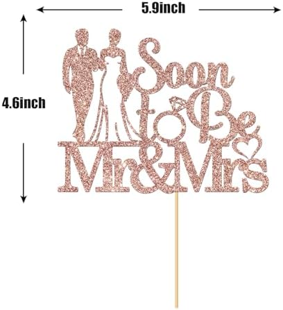 Maicaiffe Soon to Be Mr & Mrs Cake Topper - Bridal Shower Party Cake Decoration - Wedding Engagement Party Decor Supplies Rose Gold Glitter