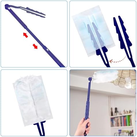Replacement Handle Compatible with Duster Refill, Extended Handle Only Telescopic Extended Pole Adjustable Length Duster Handle for Home Cleaning Accessories (Blue)