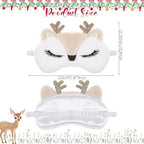 Christmas Eye Mask, 2 Pcs Cute Reindeer Sleeping Eye Mask Soft Plush Sleep Masks Funny Animal Blindfold Cartoon Eyeshade Cover for Women Home Travel Sleepover Party