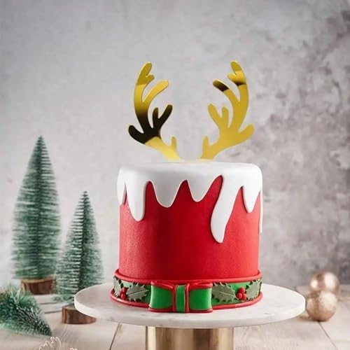 Antler Cupcake Toppers,Gold Acrylic Christmas Deer Cake Picks for Wedding Birthday Baby Shower Christmas Party Decorations Supplies