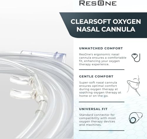 ResOne 14Ft Soft Adult Oxygen Nasal Cannula 1-Pack - Curved Prongs, Crush-Resistant Tubing - Nasal Tubes, Oxygen Concentrator Supplies - Soft Curved Nose Piece, Standard Size, Standard Flow 6 LPM