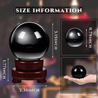 CHENGU 2 Pieces Obsidian Crystal Ball Set with Wooden Stand 80 mm and 20 mm Clear Crystal Ball Decorative Obsidian Sphere for Home Decorations Meditation Healing Witchcraft(Black)