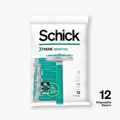 Schick Xtreme 2 Blade Sensitive Skin Disposable Razor For Men, Pack of 12