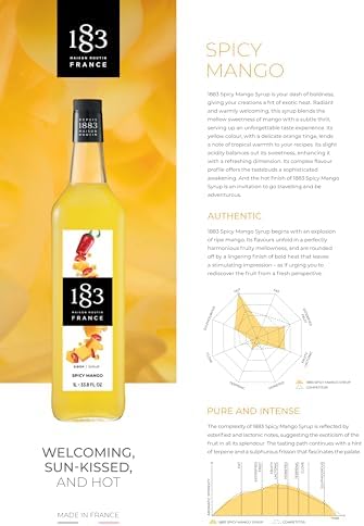 1883 Spicy Mango Syrup for Drinks, Made in France, 1 Liter Glass Bottle