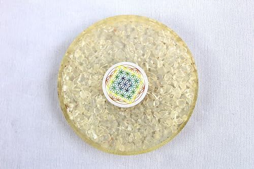 Jet Crystal Quartz Gemstone Orgone Tea Coaster Flower of Life Round 40 Page Booklet Jet International Crystal Therapy India