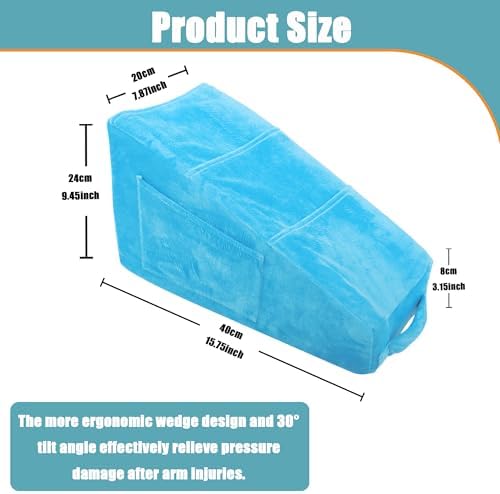 Sexysamba Arm Pillow Arm Elevation Pillow with 5 Pockets for Post Surgery Support Pillow for Elbow Arm Rest Wedge Pillow Shoulder Surgery Pillow with Removable Non-Slip Bottom Pillow Case - Blue
