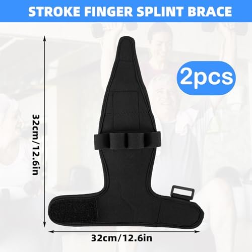2 PCS Stroke Finger Splint Brace Ability, Finger Rehabilitation Auxiliary Training Gloves for Elderly Patients, Anti-Spasticity Hand Therapy Equipment for Fist Stroke Hemiplegia Hand Training, Black