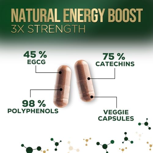 Green Tea Extract 1000mg Per Serving - Standardized 45% EGCG & 98% Polyphenols - 3X Strength Green Tea Pills for Energy, Supports Heart Health, Herbal Supplement, Vegan, Bottled in USA - 240 Capsules