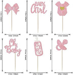 24 Pack It's a Girl Cupcake Toppers Glitter Pacifier Onesie Jumpsuit Bow Gender Reveal Cupcake Picks Welcome Baby Shower Cake Decorations for Baby Girl Birthday Theme Party Supplies Pink