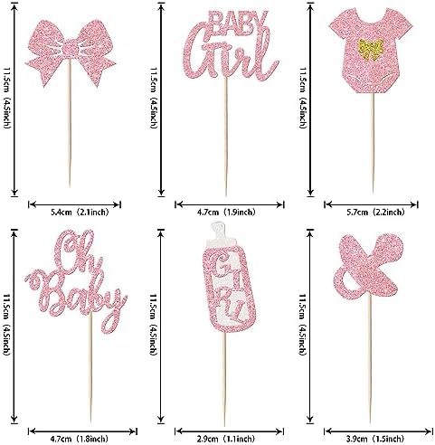 24 Pack It's a Girl Cupcake Toppers Glitter Pacifier Onesie Jumpsuit Bow Gender Reveal Cupcake Picks Welcome Baby Shower Cake Decorations for Baby Girl Birthday Theme Party Supplies Pink