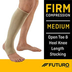 FUTURO Open Toe/Open Heel Knee Length Stocking, Firm Compression (20-30 mm/Hg), For Standing or Sitting All Day, Beige, Medium, Unisex, 1 Stocking