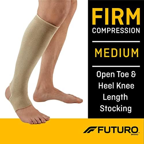 FUTURO Open Toe/Open Heel Knee Length Stocking, Firm Compression (20-30 mm/Hg), For Standing or Sitting All Day, Beige, Medium, Unisex, 1 Stocking