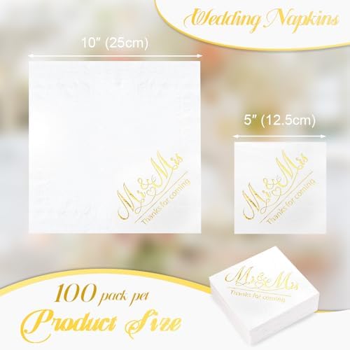 100 Pack of Paper Cocktail Napkins with Gold design，Formal Dinner, Anniversary, Wedding Napkins for Tables, Guestrooms, Restrooms(5 x 5 in，3-ply) (Gold 24)
