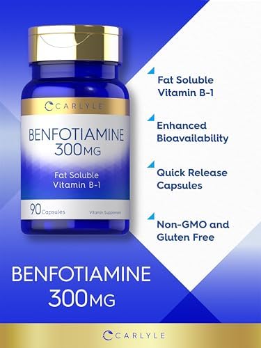 Carlyle Benfotiamine 300mg | 90 Capsules | Fat Soluble Vitamin B1 Thiamine | Non-GMO, Gluten Free Supplement