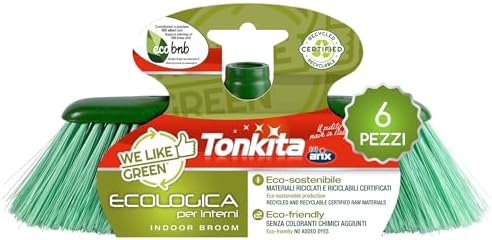 TONKITA Ecological Indoor Broom from The We Like Green Line, Slim and Lightweight Design, Broom Without Handle for Indoor Use, for Dust and Stubborn Dirt, Made in Italy