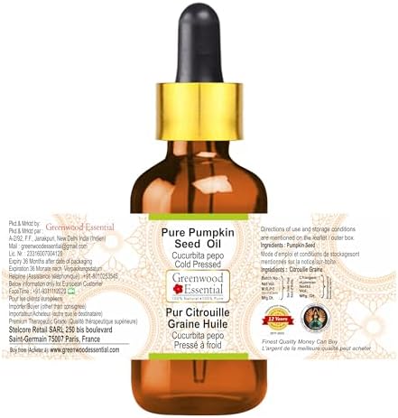 Greenwood Essential Pure Pumpkin Seed Oil (Cucurbita pepo) with Glass Dropper Cold Pressed (Pack of Two) 100ml X 2 (6.76 oz)